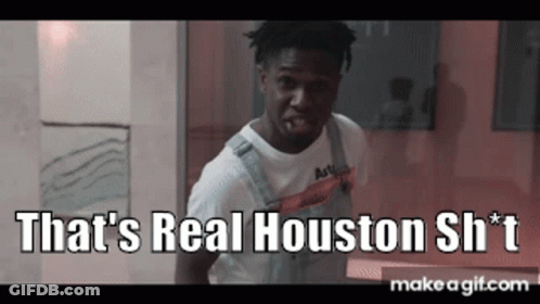 A Man Wearing Overalls And A White Shirt Says That 'S Real Houston S * T GIF