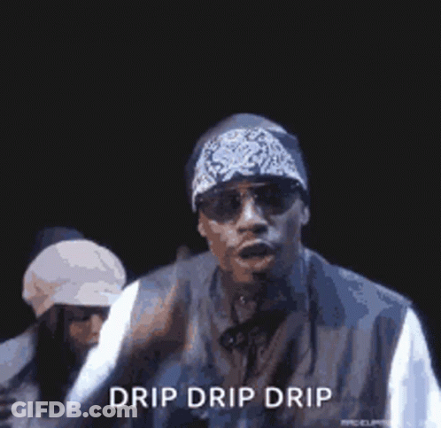 A Man Wearing Sunglasses And A Bandana Is Making A Drip Drip Drip Sign . GIF