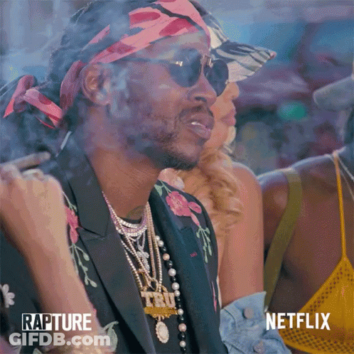 A Man Wearing Sunglasses And A Bandana Is Smoking A Cigarette With A Netflix Logo In The Corner GIF