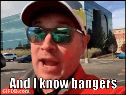 A Man Wearing Sunglasses And A Baseball Cap Says And I Know Bangers GIF