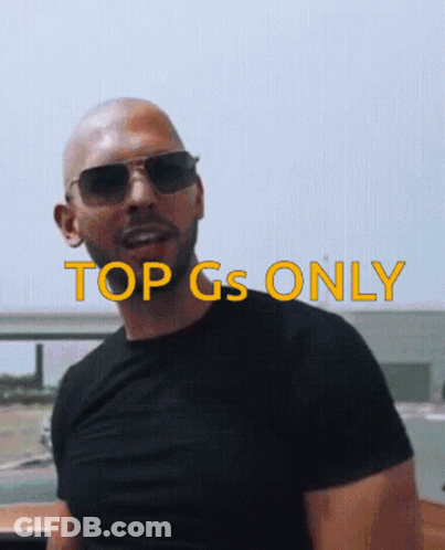 A Man Wearing Sunglasses And A Black Shirt With The Words Top Gs Only On The Bottom GIF