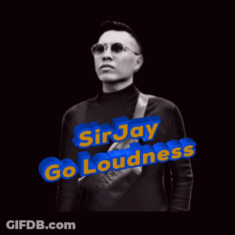A Man Wearing Sunglasses And A Black Turtleneck With The Words Sirjay Go Loudness Written Above Him GIF