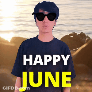 A Man Wearing Sunglasses And A Blue Shirt Says Happy June GIF