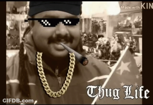A Man Wearing Sunglasses And A Chain Has The Word Thug Life On The Bottom Right GIF