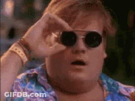 A Man Wearing Sunglasses And A Colorful Shirt Is Looking Through His Glasses . GIF