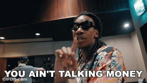 A Man Wearing Sunglasses And A Colorful Shirt Says You Ain 'T Talking Money GIF