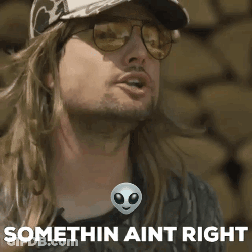 A Man Wearing Sunglasses And A Cow Hat Says Something Aint Right GIF