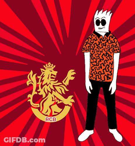 A Man Wearing Sunglasses And A Crown Is Standing In Front Of A Logo For Rcb GIF