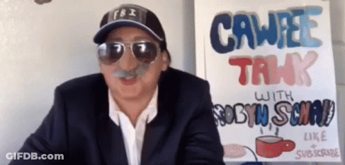 A Man Wearing Sunglasses And A Fbi Hat Is Standing In Front Of A Sign That Says Cawee Talk GIF