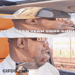 A Man Wearing Sunglasses And A Hat With The Words Yeah Yeah Yeah Sure Sure GIF