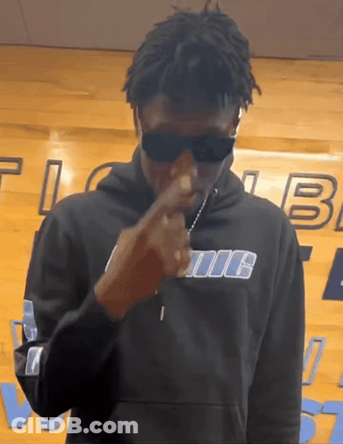 A Man Wearing Sunglasses And A Hoodie That Says Iic GIF