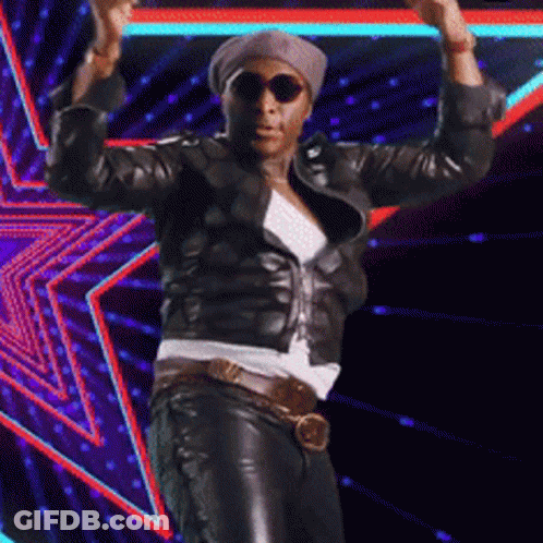 A Man Wearing Sunglasses And A Leather Jacket Is Dancing GIF
