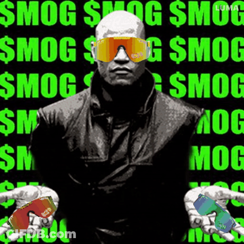 A Man Wearing Sunglasses And A Leather Jacket Is Holding A Stack Of Money In Front Of A Green Background That Says Smog GIF