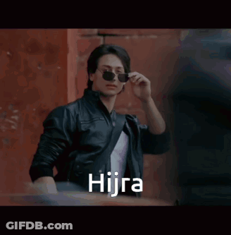 A Man Wearing Sunglasses And A Leather Jacket With The Word Hijra Written On The Bottom GIF
