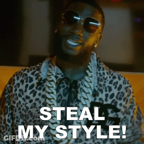 A Man Wearing Sunglasses And A Leopard Print Shirt Is Saying " Steal My Style " GIF