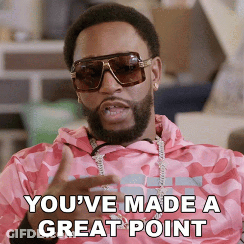 A Man Wearing Sunglasses And A Pink Camo Shirt Says You 'Ve Made A Great Point GIF