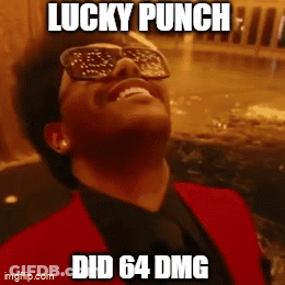 A Man Wearing Sunglasses And A Red Suit Says Lucky Punch GIF