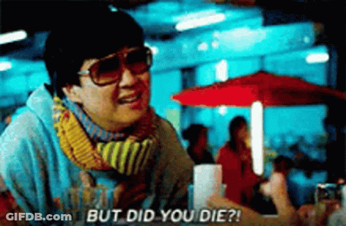 A Man Wearing Sunglasses And A Scarf Is Saying But Did You Die GIF