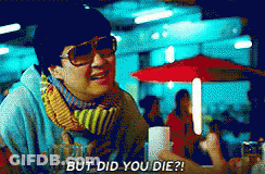 A Man Wearing Sunglasses And A Scarf Says But Did You Die ? GIF