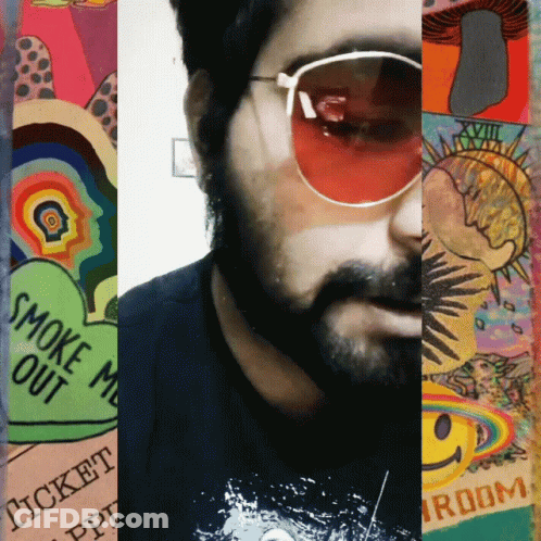 A Man Wearing Sunglasses And A Shirt That Says Ticket Happy Room GIF
