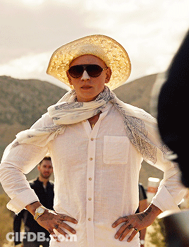 Man With Sunglasses And Straw Hat Standing With Hands On Hips GIF