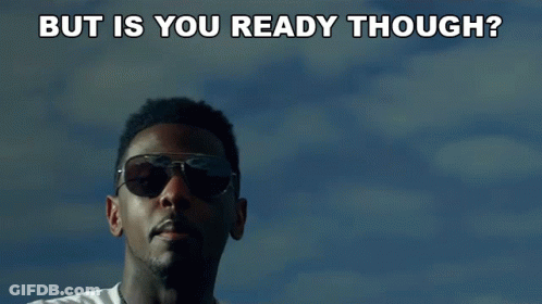 A Man Wearing Sunglasses And A White Shirt Is Asking But Is You Ready Though GIF