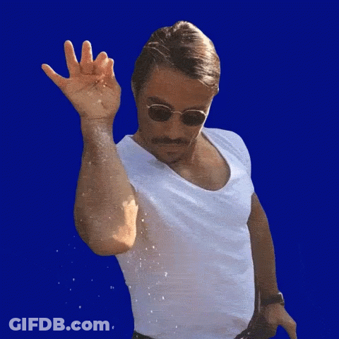A Man Wearing Sunglasses And A White Shirt Is Throwing Becker Cans GIF
