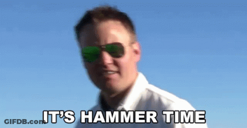 A Man Wearing Sunglasses And A White Shirt Says " It 'S Hammer Time " GIF