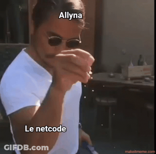 A Man Wearing Sunglasses And A White Shirt With Allyna Le Netcode Written On It GIF