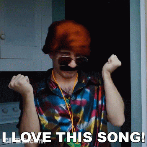 A Man Wearing Sunglasses And A Wig Says " I Love This Song " GIF
