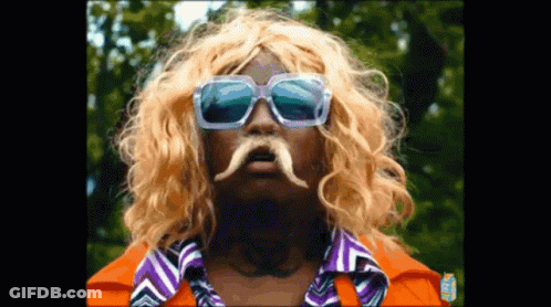A Man Wearing Sunglasses And A Wig With A Mustache GIF