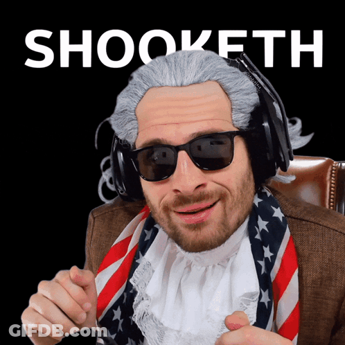 A Man Wearing Sunglasses And A Wig With The Word Shooketh Written Above Him GIF