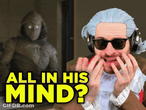 A Man Wearing Sunglasses And A Wig With The Words All In His Mind GIF