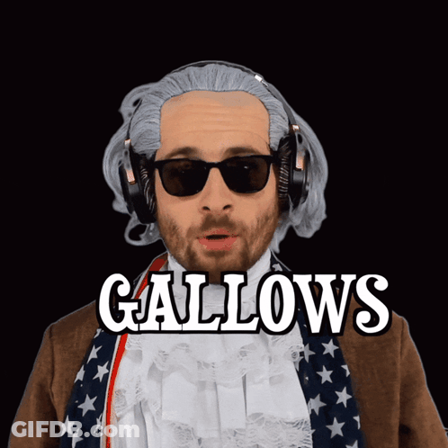 A Man Wearing Sunglasses And Headphones With The Word Gallows Above Him GIF