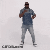 A Man Wearing Sunglasses And Jeans Is Dancing On A White Background . GIF