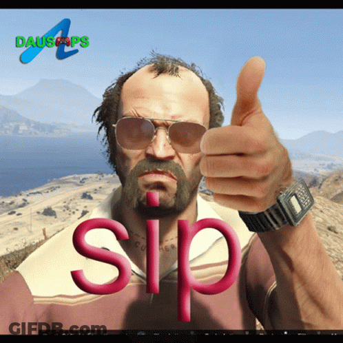 A Man Wearing Sunglasses Gives A Thumbs Up With The Word Sip In The Foreground GIF