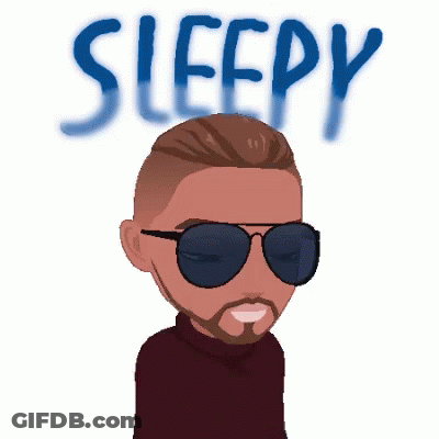 A Man Wearing Sunglasses Has The Word Sleepy Painted On His Head GIF