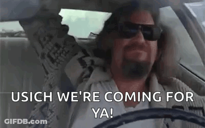 A Man Wearing Sunglasses Is Driving A Car And Saying `` Usich We 'Re Coming For Ya! '' GIF