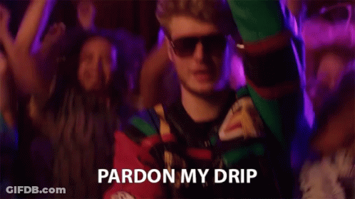 A Man Wearing Sunglasses Is Holding A Bottle Of Water And Says Pardon My Drip . GIF