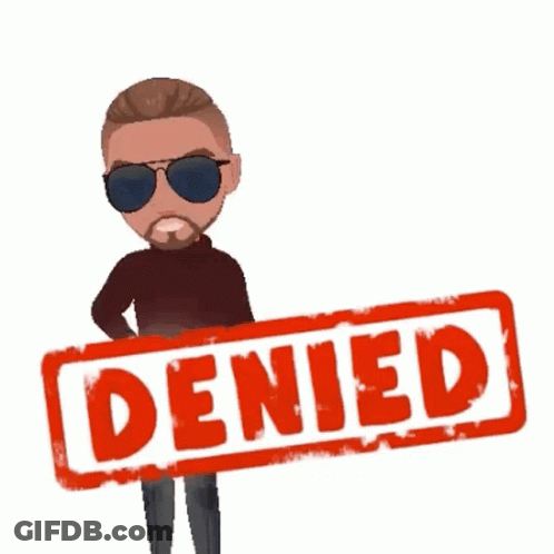 A Man Wearing Sunglasses Is Holding A Box And A Denied Stamp GIF