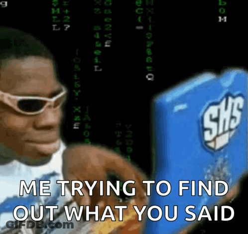 A Man Wearing Sunglasses Is Looking At A Laptop With The Words Me Trying To Find Out What You Said GIF