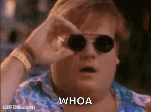 A Man Wearing Sunglasses Is Looking Through A Pair Of Binoculars And Says Whoa . GIF