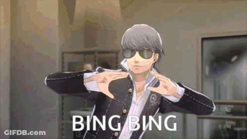 A Man Wearing Sunglasses Is Making A Hand Gesture With The Words Bing Bing Below Him GIF