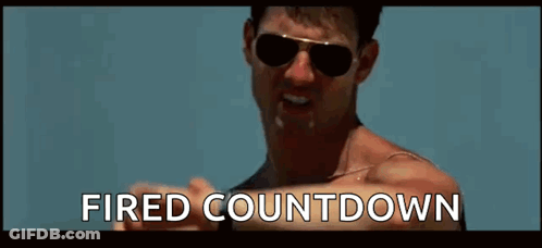 A Man Wearing Sunglasses Is Pointing At His Watch And The Words Fired Countdown Are Written Below Him . GIF