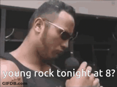 A Man Wearing Sunglasses Is Singing Into A Microphone And Says Young Rock Tonight At 8 . GIF