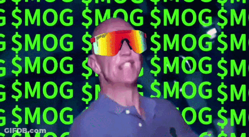 A Man Wearing Sunglasses Is Standing In Front Of A Green Background With The Word Smog On It GIF