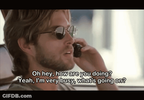 A Man Wearing Sunglasses Is Talking On A Cell Phone With The Words Oh Hey How Are You Doing GIF