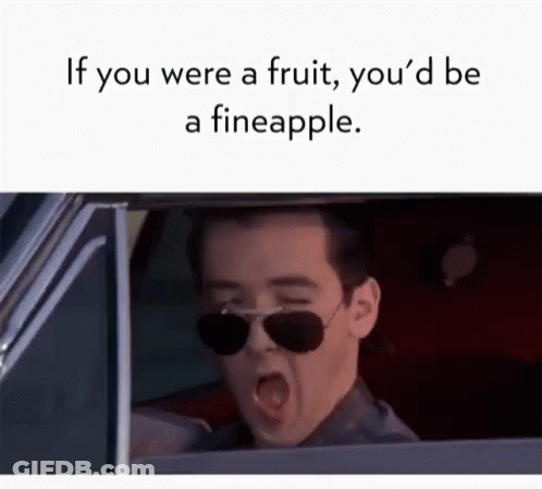 A Man Wearing Sunglasses Is Yawning In A Car With The Words If You Were A Fruit You D Be A Pineapple GIF
