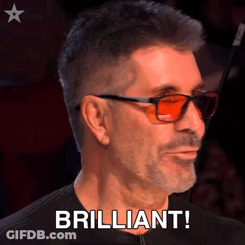A Man Wearing Sunglasses Says " Brilliant " In Front Of His Face GIF