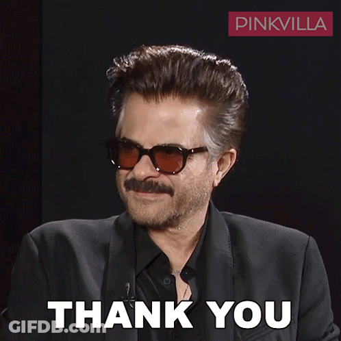 A Man Wearing Sunglasses Says Thank You In White Letters GIF